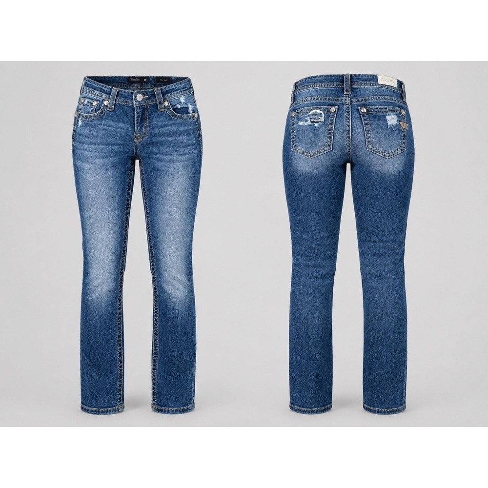 Miss Me mid rise Skinny Jeans womens 28x27.5 heaven rhinestones thick stitch